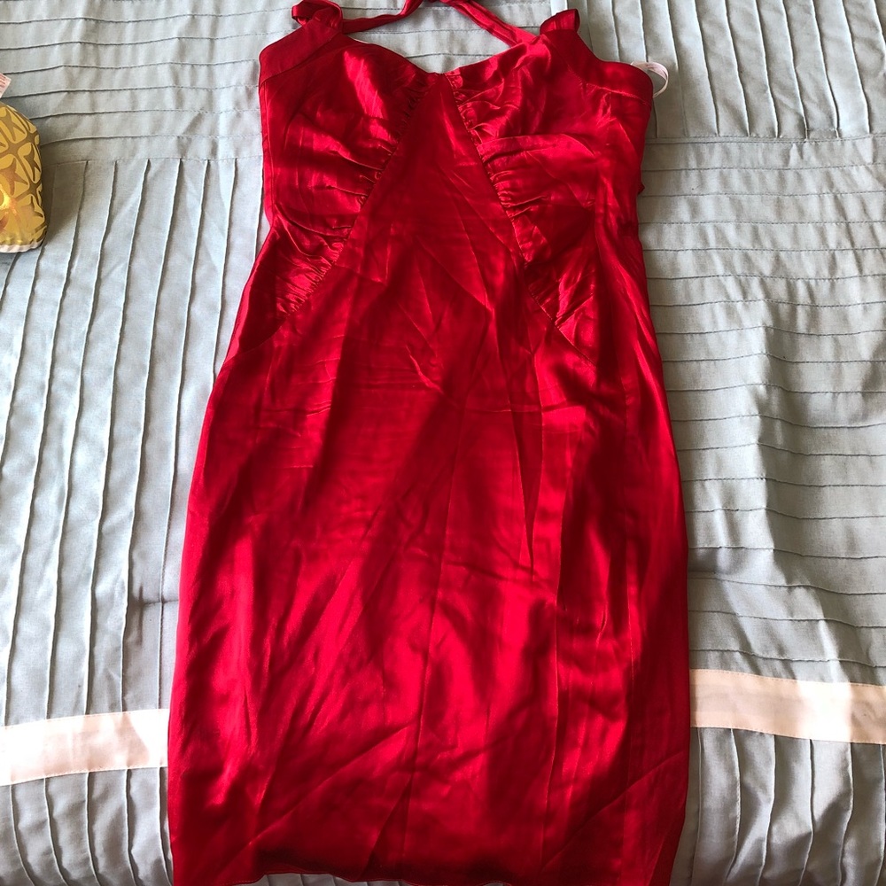 Betsey Johnson red satin halter dress